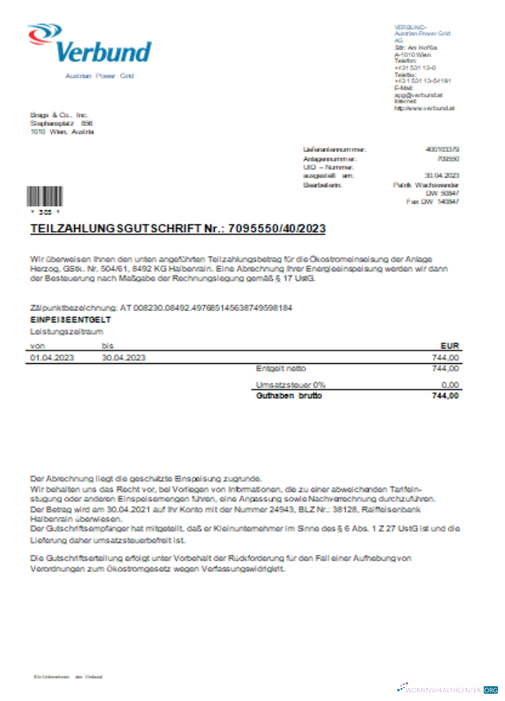 Download Verbund Austrian Power Grid utility business bill, SCR Photoshop template